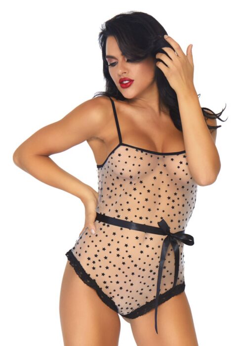 Flocked star bodysuit with tie